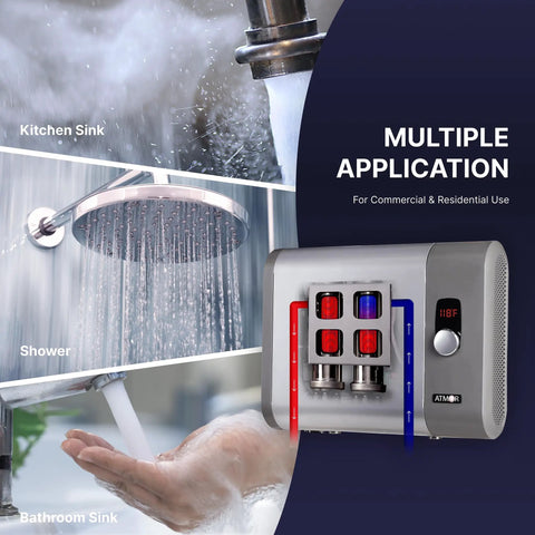 Electric Tankless Water Heater 13000 Watts 240V On Demand Point Of Use Instant Hot Water Includes Pressure Relief Device shown in use