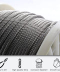 Close-up of 1/8 Inch 450 Ft Stainless Steel Cable With Cutter For Deck Railing And Balustrades, Marine Grade T316 7x7 Wire Rope