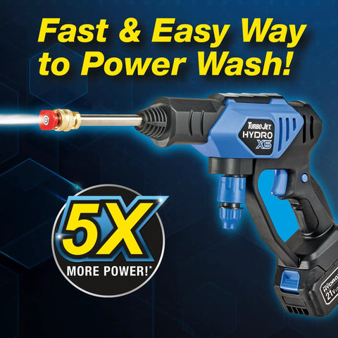 Portable Cordless Pressure Washer With Turbo Jet Power 350 PSI 21V Battery showing nozzle and handle.
