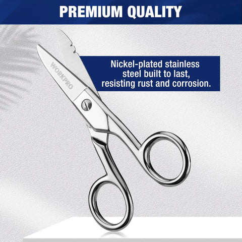 Electrician Scissors With Stripping, 5-1/5 Inch Pro Grade Cable Cutter For Ethernet Cables, Wires, Plastics And Light Metals Heavy Duty, Precise Cuts For Telecom And Electrical Pros, Durable Hand Tool, nickel-plated stainless steel