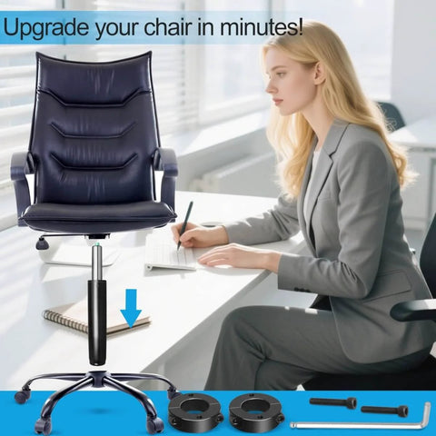 Heavy Duty Gas Lift Cylinder Replacement For Office And Gaming Chairs, Universal Fit Black Pneumatic Piston shown with tools