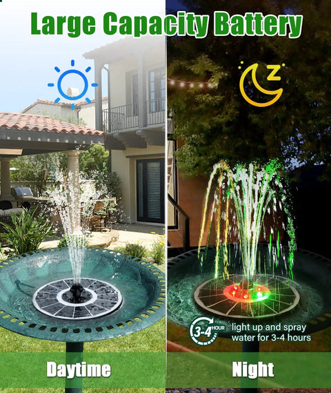 Upgraded 100 Percent Glass Solar Fountain With 3.5W Pump Built In 2000mAh Battery Seven Nozzles And Four Fixers Colorful Outdoor Bird Bath water spray day and night