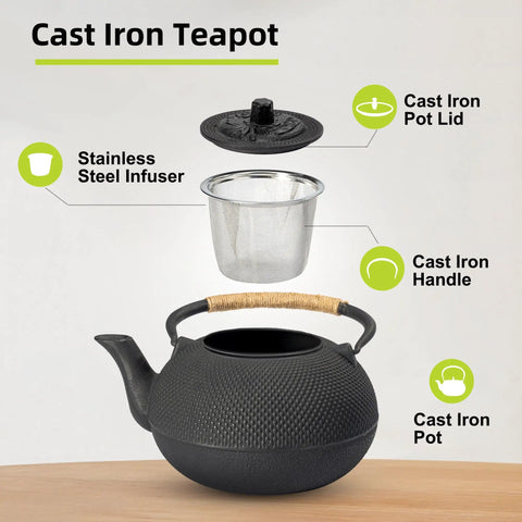 Japanese Tetsubin Cast Iron Teapot With Stainless Steel Infuser Stovetop Safe Enamel Interior 22 Ounce 650 Milliliter Kettle