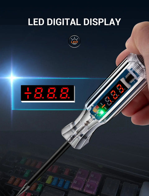 Digital LED Car Circuit Tester 2.6V To 32V Test Light with LED display and stainless probe, close-up view