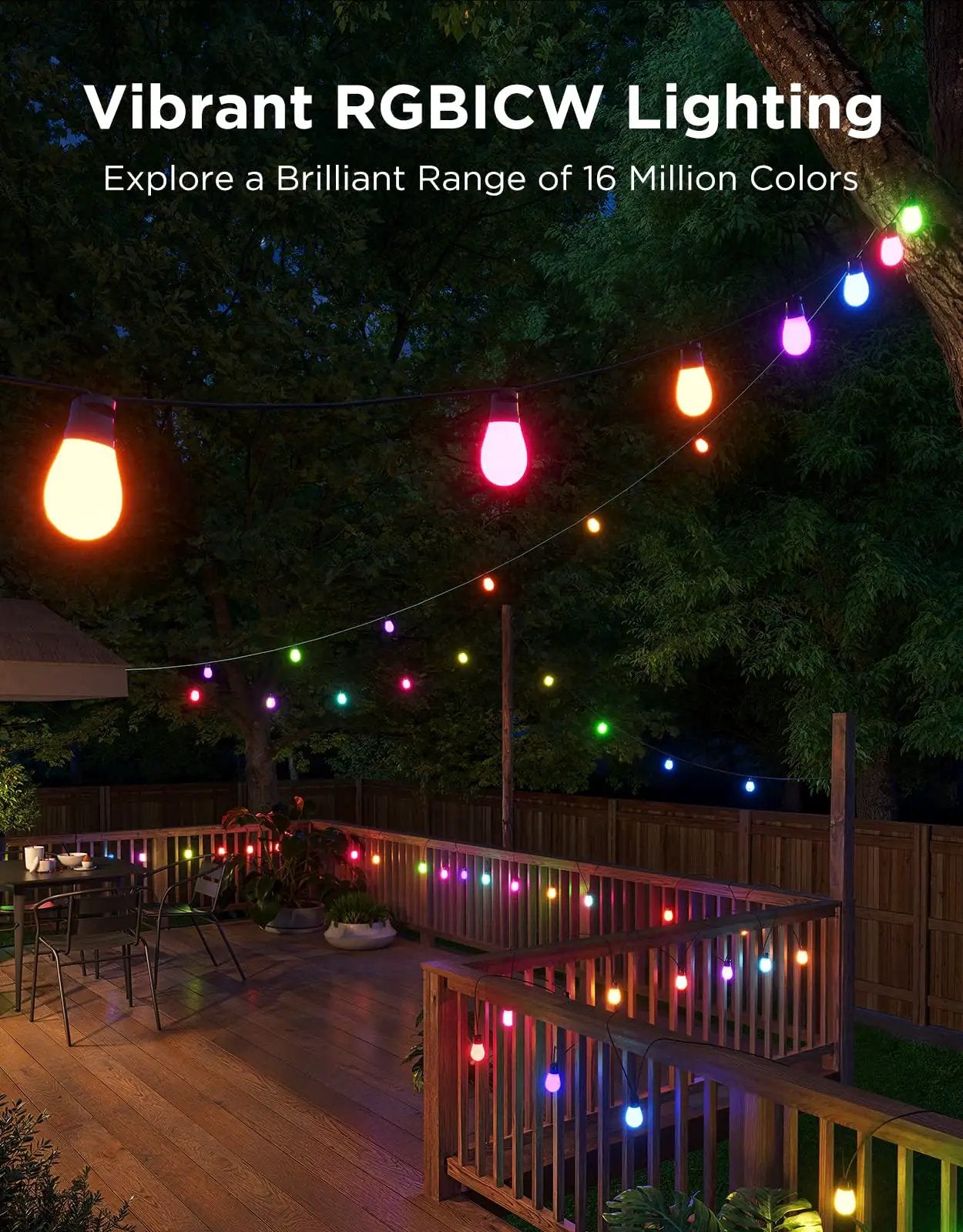 Lit Outdoor String Lights 96ft Dual Rope RGBC ✓