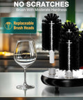 High Capacity Commercial Electric Glass Washer Kickin It Solid In Busy Bars And Cafes By Powerfully Scrubbing Six Hundred Cups Hourly while showing replaceable brush heads next to a clean wine glass.