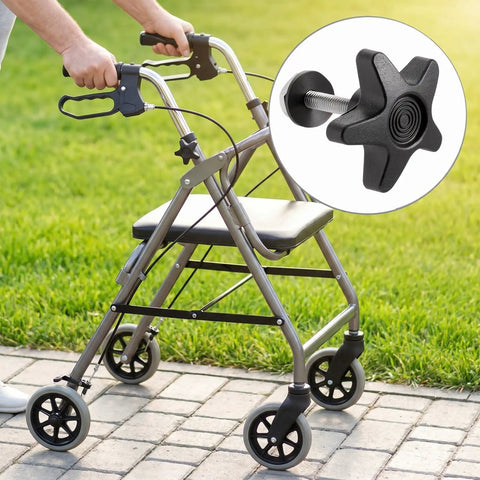 Rollator with inset of Two Sets Rollator Walker Replacement Knobs And Arm Adjustment Knobs For A No Brainer DIY Fix Durable Plastic And Stainless Steel Fasteners M6 Track Bolt Set Fits Most Walking Aids Easy Install Spare Parts