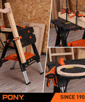 Your Go-To Portable Folding Work Table 2-In-1 Sawhorse And Workbench For DIY Projects, 31 In Wide By 25 In Deep, shown with clamps