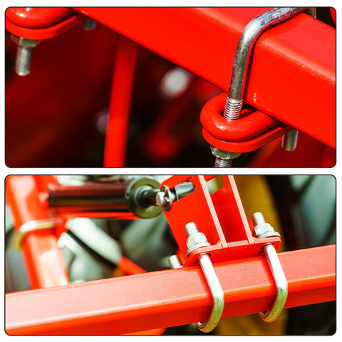 Heavy Duty Square U Bolts Kit With M8 Nuts, Frame Plate And Round Washers For 82mm Inner Width Carbon Steel Mounting in use on red frame