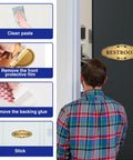 Application steps of Gold Brushed Restroom Sign Sticker For Business And Home Self Adhesive Waterproof Bathroom Door Sign Unisex Toilet Sign Durable No Fuss Peel For Office Store Shop Nine Inches By Three Point One Four Inches
