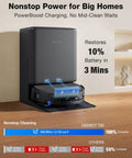 T90 Pro Omni Robot Vacuum And Mop With 30,000Pa Suction in charging dock, featuring PowerBoost Charging for nonstop cleaning