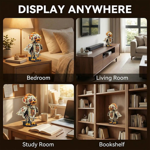 Gear Driven Mechanical Duck Build Set With Rotating Head And Moving Wings, Motor Drive Module, 1168 Piece Engineering Toy, Epic Gift For Adults And Tech Enthusiasts, Creative STEM Project For Birthday displayed on bedroom nightstand