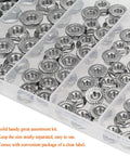 304 Stainless Steel Flange Nuts Assortment Kit 80 Piece Set 5 Sizes Serrated Hex Lock Nuts in a labeled storage box.