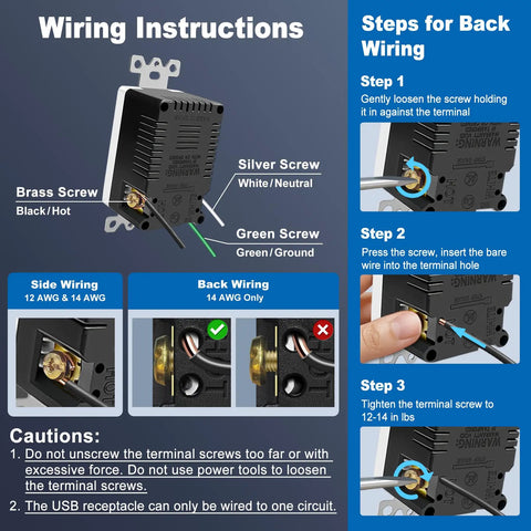 4 Port USB Wall Charging Outlet For Fast Power Up Your Gear, 4.2A Total 21W High Speed Type A Ports wiring instructions diagram