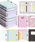 Pastel Back To School Gift Set With 12 Spiral Notebooks And 24 Ballpoint Pens For Teachers And Students Crayon Love Pattern