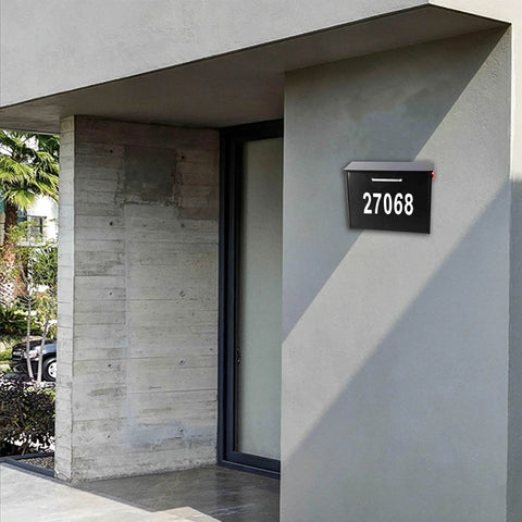 Wall Mount Locking Mailbox With Code Lock Black Large Capacity Digital Password Lock on modern building exterior wall