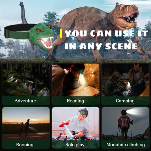 Dinosaur Headlamp For Kids And Adults With Four Modes Led Headlamp For Camping, Hiking And Reading Roar Mode Dino Toy Inspired Gift