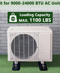 Floor Mounting Base Pad Kit For 9000 To 24000 BTU Air Conditioners And Heat Pumps, showing unit on base with load capacity of 1100 lbs.