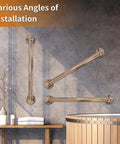 Straight Up Two Foot Wall Handrail For Indoor Staircases And Lofts Featuring 1.25 Inch Galvanized Steel Pipe With Slick Matte Black Powder Coat And Brushed Brass Vintage Vibes installation angles on wall.