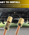 Installation view of 3 By 16 Inch Flexible Rear Brake Line Kit with connectors under vehicle