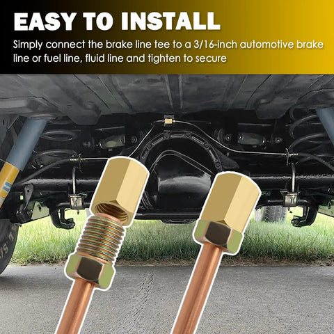 Installation view of 3 By 16 Inch Flexible Rear Brake Line Kit with connectors under vehicle