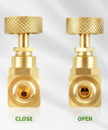 Close and open view of Beefy Brass Needle Valve With 1/4 Inch Male NPT To 1/4 Inch Female NPT, Pro Grade Heavy Duty Flow Control