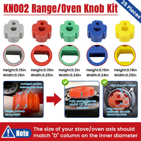 Electric Stove Knob Replacement Set For Whirlpool And More, 5 Pack ABS Burner Knobs With Adapters, Replaces TJKN002 And RK103, Fits D Shaft Stove Top Ovens And Ranges, No Fuss Install And Smooth Dial Rotation