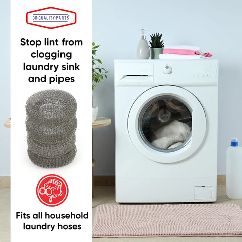 Front view: DR Quality Parts lint trap for washing machines - stainless steel mesh filter, 29x6.5 cm, 12-pack