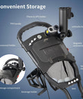 Explorer V8 Golf Push Cart Built for the Road with scorecard console, umbrella holder, beverage and phone holder.