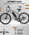 Beast Power 1200W Peak Electric Mountain Bike With 27 Point Five Inch Wheels, side view, measurements shown, sleek design.