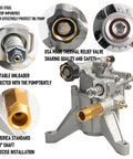 Seven Eighth Inch Shaft Vertical Pressure Washer Pump Replacement 3400 PSI Two Point Five GPM Heavy Duty with thermal relief valve