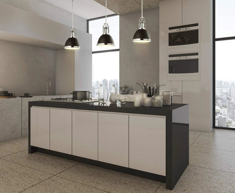 Industrial Iron Dome Pendant Light 10 Inch Black Chrome Finish Adjustable Hanging Fixture For Kitchen Island Or Entryway Modern Black Metal Shade LED Bulb Included over kitchen island in modern kitchen.