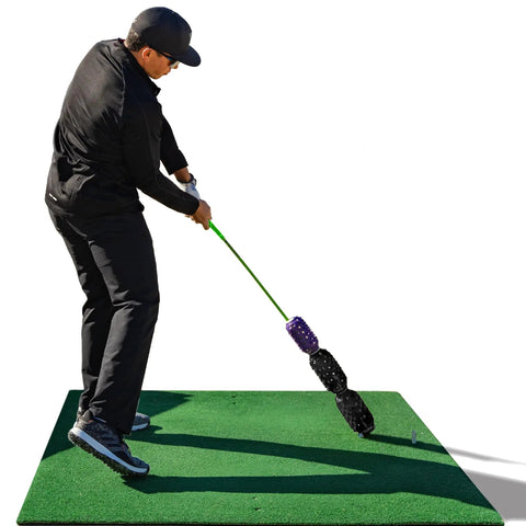 Golfer using Adjustable Golf Swing Trainer Kit With Speed Stick For Warm Ups And Drills Boost Swing Speed And Accuracy Add Yardage On Drives