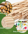 100 Piece Solid Wood Dowel Rods Assortment With 1/8 3/16 1/4 5/16 3/8 Inch Diameter By 6 Inch Length on display with natural wood texture.
