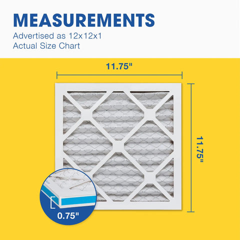 Top Notch 12x12x1 MERV 8 HVAC Air Filter Pack Of 6 With Actual Size 11.75 x 11.75 x 0.75 Inches size measurements
