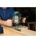 User operating Premium Acrylic Router Template For Building Durable Tool Tote Handles And Custom Cutting Board Ends With Dual Clamping Slots.