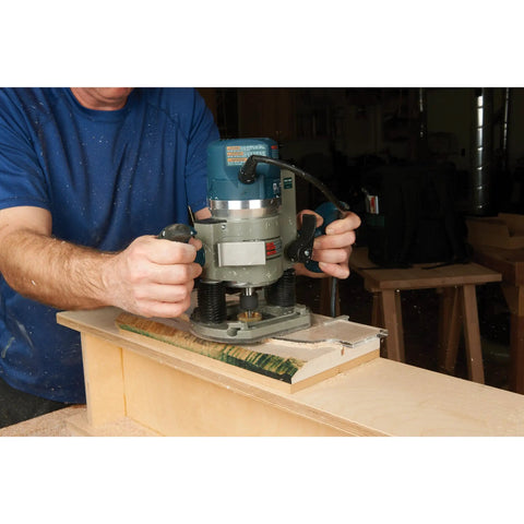 User operating Premium Acrylic Router Template For Building Durable Tool Tote Handles And Custom Cutting Board Ends With Dual Clamping Slots.