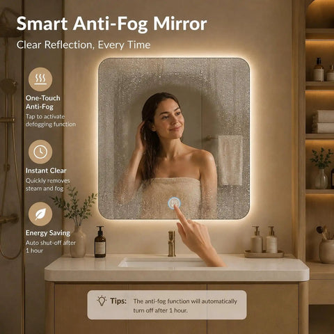 Modern 66 Inch Freestanding Bathroom Vanity Single Sink With Dedicated Makeup Station Heavy Duty Solid Wood Construction equipped with smart anti-fog mirror.