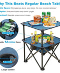 Foldable Camping Table With Built In Cup Holders And Food Basket Ultra Lightweight Square Outdoor Picnic Table With drinks and snacks displayed