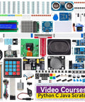 Raphael Raspberry Pi Starter Kit For Beginners With 337 Components including sensors, boards, and cables in organized layout
