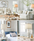Two Pack 26 Inch Farmhouse Table Lamps With USB Charging Ports, rotary switch, E26 base, fabric shade in living room and bedroom