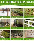 Image showing multi-scenario uses of the Built Tough Galvanized Woven Wire Fence Panel for dogs, gardens, chickens, and more.