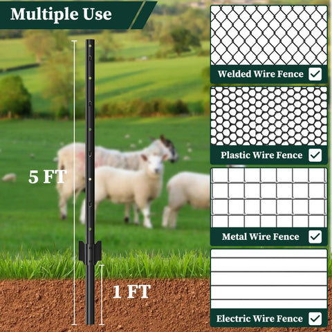 10 Pack 5 Feet Heavy Duty Metal U-Posts For Wire Fence And Temporary Fencing No-Dig Garden Stakes with multiple fence options