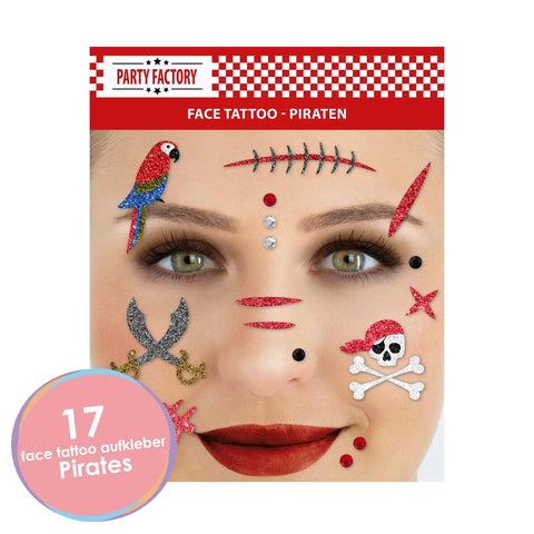 Close-up of Pirate Glitter Face Tattoos Set For Theme Parties Halloween And Carnival Temporary Body Art for eye-catching style