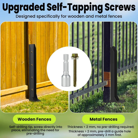 2 Pack Heavy Duty Fence Post Repair Kit For 4x4 And 6x6 Wood Or Metal Posts with thickened steel anchor installed on wood and metal fences