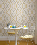 Peel and Stick Wallpaper Sausalito Taupe Yellow Linen Texture Removable and Repositionable DIY Wall Covering for Renters in dining area