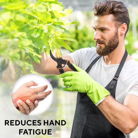 Gardener using Heavy Duty Bypass Pruning Shears For Garden With Soft Cushion Grip Handle And SK5 High Carbon Steel Blades