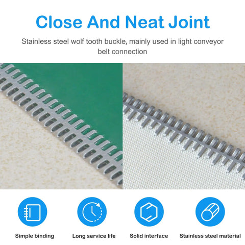Close-up of stainless steel wolf tooth buckle on 12 Inch Belt Lacing Fastener For Conveyor Belts Stainless Steel Spike Fastener Light Duty Splice Kit