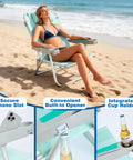 Woman relaxing on Extra Wide Beach Chair With 5 Position Lay Flat Recline Built Tough For Adults, Heavy Duty 500 Lb Capacity, XL Oversized Portable Folding Camping Chair With Cup And Phone Holders For Outdoor Trips