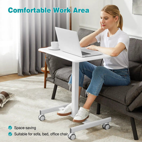 Small Standing Desk On Wheels With Adjustable Height Portable Laptop PC Table For Home Office Sit Stand Workstation 19 Inch